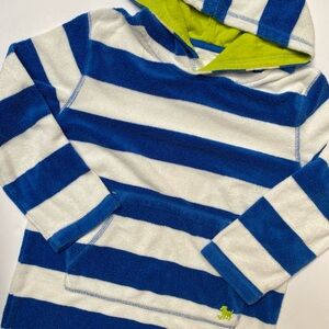 Mini Boden Blue and White Striped Hoodie with Green Lining